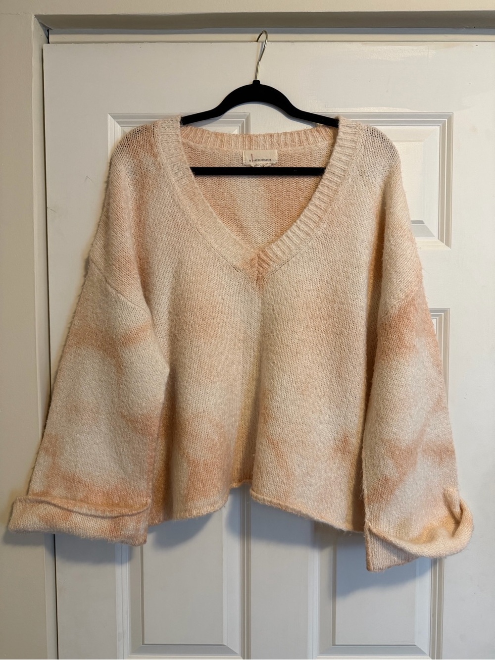 Anthropologie Peach-Accent Cream V-Neck Sweater